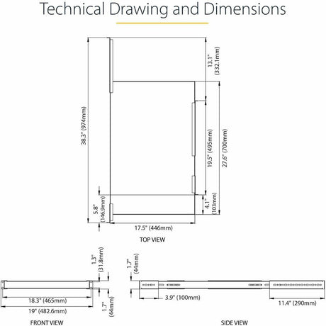StarTech.com 1U 4-Post 19.5 to 38in Adjustable Mounting Depth Rack Mount Shelf - Heavy Duty Fixed Rack Shelf - 330 lb / 150kg - 27.5in Deep