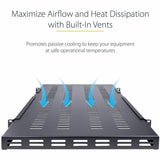 StarTech.com 1U 4-Post 19.5 to 38in Adjustable Mounting Depth Vented Rack Mount Shelf - Heavy Duty Fixed Rack Shelf - 330lbs / 150kg - 27.5in Deep