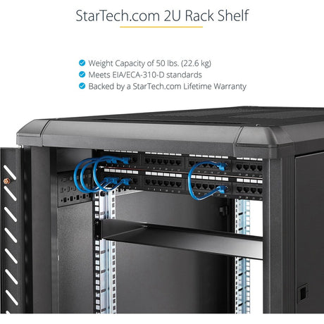 StarTech.com 2U Server Rack Cabinet Shelf - Fixed 22" Deep Cantilever Rackmount Tray for 19" Data/AV/Network Enclosure w/cage nuts, screws