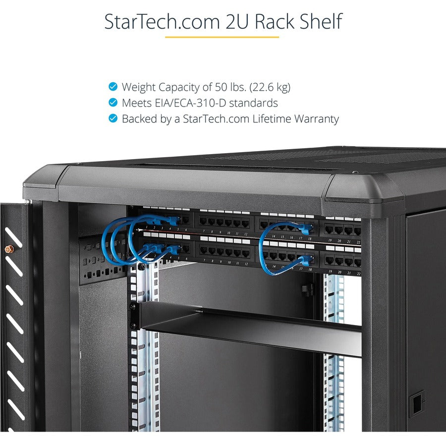 StarTech.com 2U Server Rack Cabinet Shelf - Fixed 22" Deep Cantilever Rackmount Tray for 19" Data/AV/Network Enclosure w/cage nuts, screws