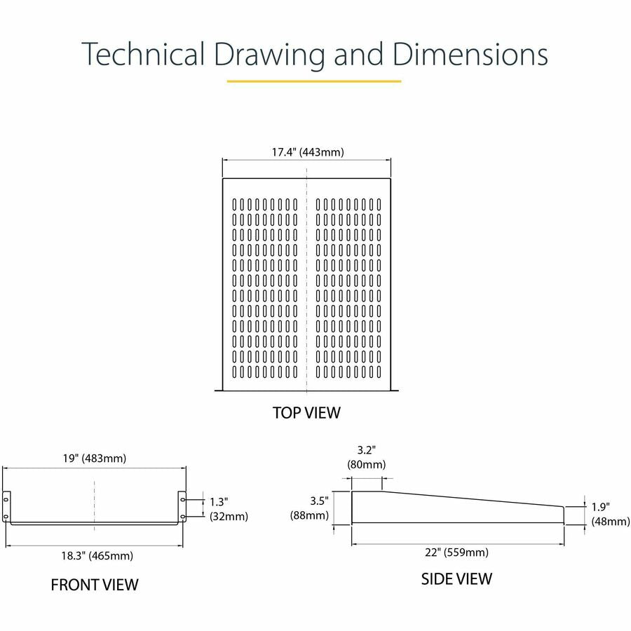 StarTech.com 2U 22in Vented Rack Mount Shelf - Fixed 22 inch Deep antilever Rackmount Tray for Server Rack Cabinet Shelf - 50lbs / 23kg