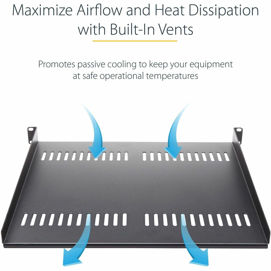 StarTech.com 2U 22in Vented Rack Mount Shelf - Fixed 22 inch Deep antilever Rackmount Tray for Server Rack Cabinet Shelf - 50lbs / 23kg