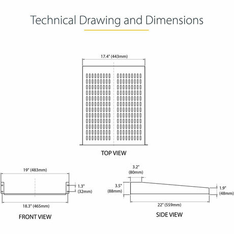 StarTech.com 2U 22in Vented Rack Mount Shelf - Fixed 22 inch Deep antilever Rackmount Tray for Server Rack Cabinet Shelf - 50lbs / 23kg