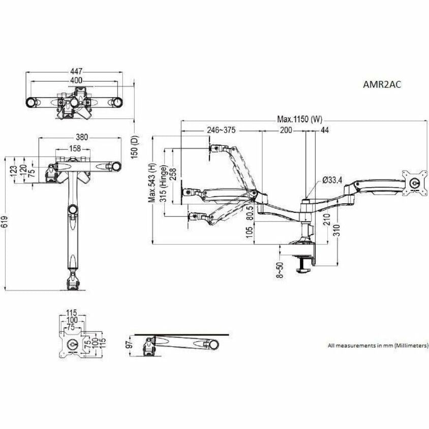 Amer Mounts Dual Articulating Monitor Arm. Supports two 15"-26" LCD/LED Flat Panel Screens