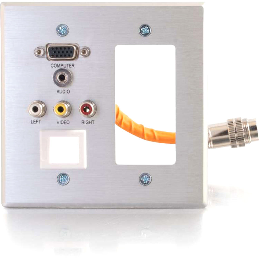 C2G RapidRun Double Gang Integrated HD15 + 3.5mm + Composite Video + Stereo Audio + Keystone + Decorative Style Wall Plate