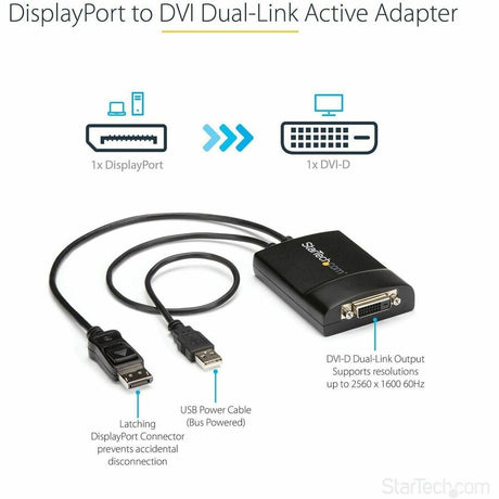 StarTech.com DisplayPort to DVI Dual Link Active Adapter, DisplayPort to DVI-D Adapter/Video Converter 2560x1600 60Hz, DP to DVI Adapter