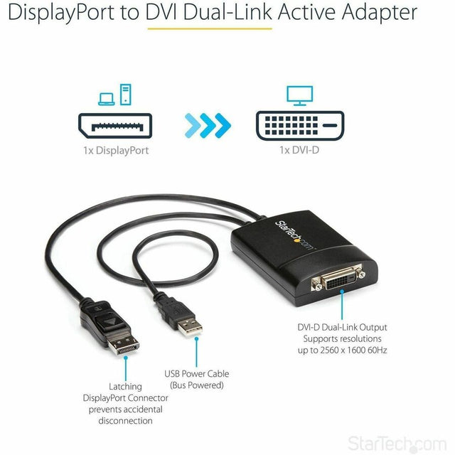 StarTech.com DisplayPort to DVI Dual Link Active Adapter, DisplayPort to DVI-D Adapter/Video Converter 2560x1600 60Hz, DP to DVI Adapter