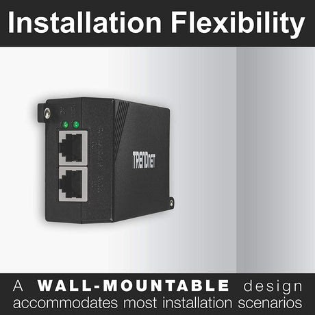 TRENDnet Gigabit Power Over Ethernet Plus Injector, Converts Non-Poe Gigabit To Poe+ Or PoE Gigabit, Supplies PoE (15.4W) Or PoE+ (30W) Power Network Distances Up To 100M (328 ft.), Black, TPE-115GI