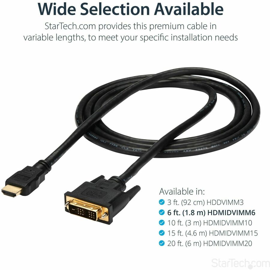 StarTech.com HDMI to DVI Cable - 6 ft / 2m - HDMI to DVI-D Cable - HDMI Monitor Cable - HDMI to DVI Adapter Cable