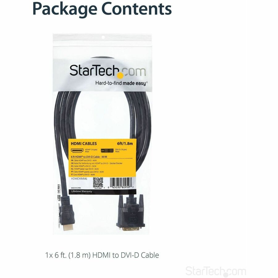 StarTech.com HDMI to DVI Cable - 6 ft / 2m - HDMI to DVI-D Cable - HDMI Monitor Cable - HDMI to DVI Adapter Cable