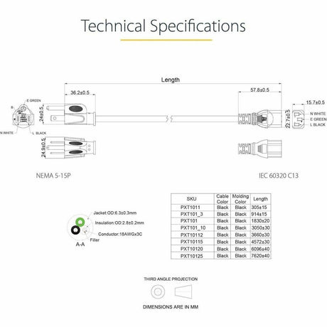 StarTech.com 10ft (3m) Computer Power Cord, NEMA 5-15P to C13, 10A 125V, 18AWG, Black Replacement AC PC Power Cord, TV/Monitor Power Cable