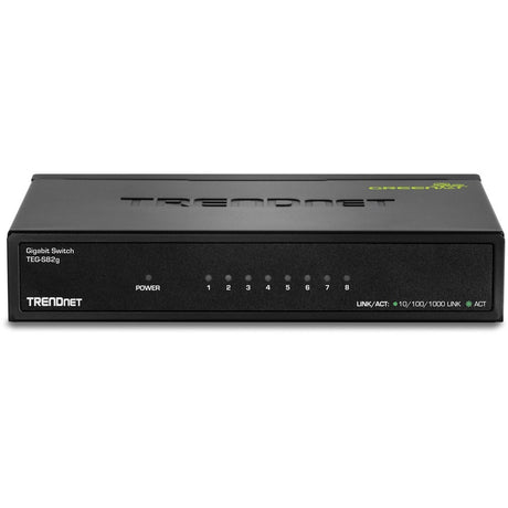 TRENDnet 8-Port Gigabit GREENnet Switch, Ethernet Network Switch, TEG-S82G, 8 x 10-100-1000 Mbps Gigabit Ethernet Ports, Ethernet Splitter, 16 Gbps, Metal, Lifetime Protection, Black