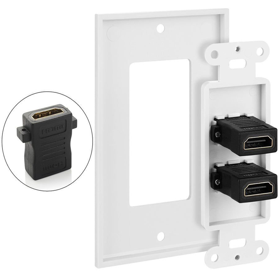 4XEM 2 Port/Outlet Female HDMI Wall Plate (White)