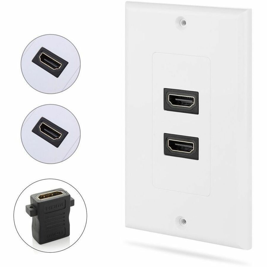 4XEM 2 Port/Outlet Female HDMI Wall Plate (White)
