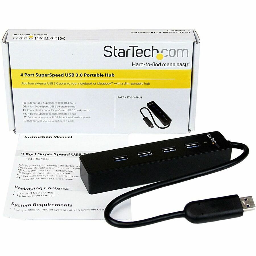 StarTech.com 4 Port Portable SuperSpeed USB 3.0 Hub with Built-in Cable - 5Gbps