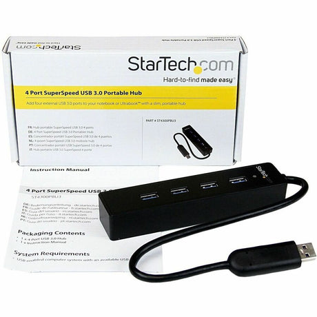 StarTech.com 4 Port Portable SuperSpeed USB 3.0 Hub with Built-in Cable - 5Gbps