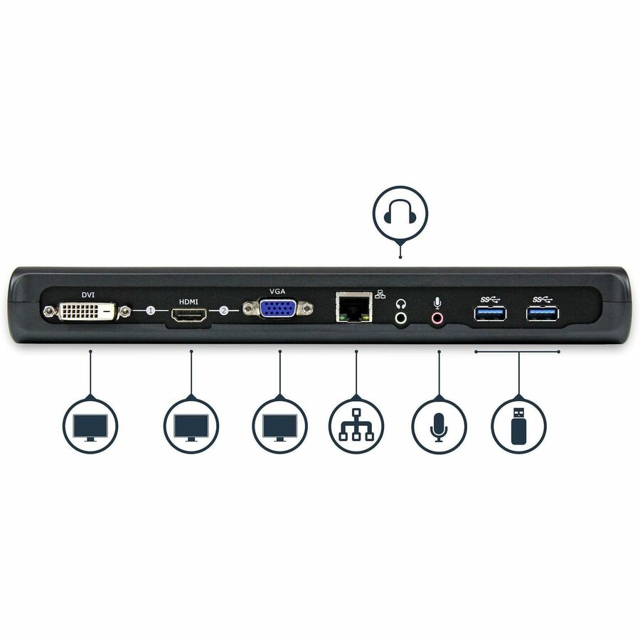 StarTech.com USB 3.0 Docking Station - Compatible with Windows / macOS - Supports Dual Displays - HDMI and DVI - DVI to VGA Adapter Included - USB3SDOCKHD