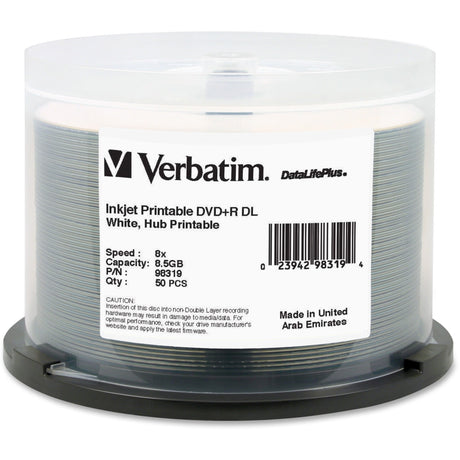 Verbatim DataLifePlus DVD Recordable Media - DVD+R DL - 8x - 8.50 GB - 50 / Pack - White