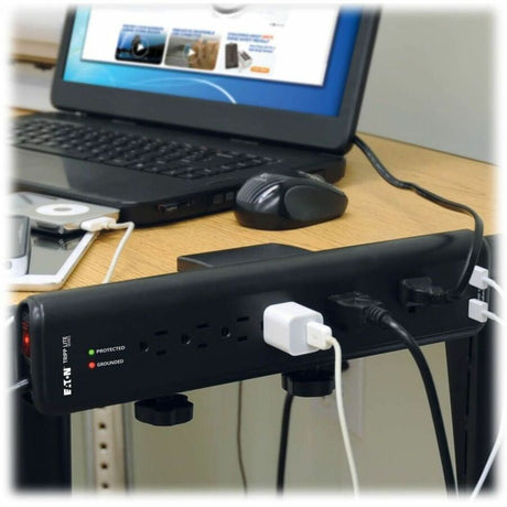 Eaton Tripp Lite Series Protect It! 6-Outlet Clamp-Mount Surge Protector, 6 ft. (1.83 m) Cord, 2100 Joules, 2 x USB Charging ports (2.1A total)
