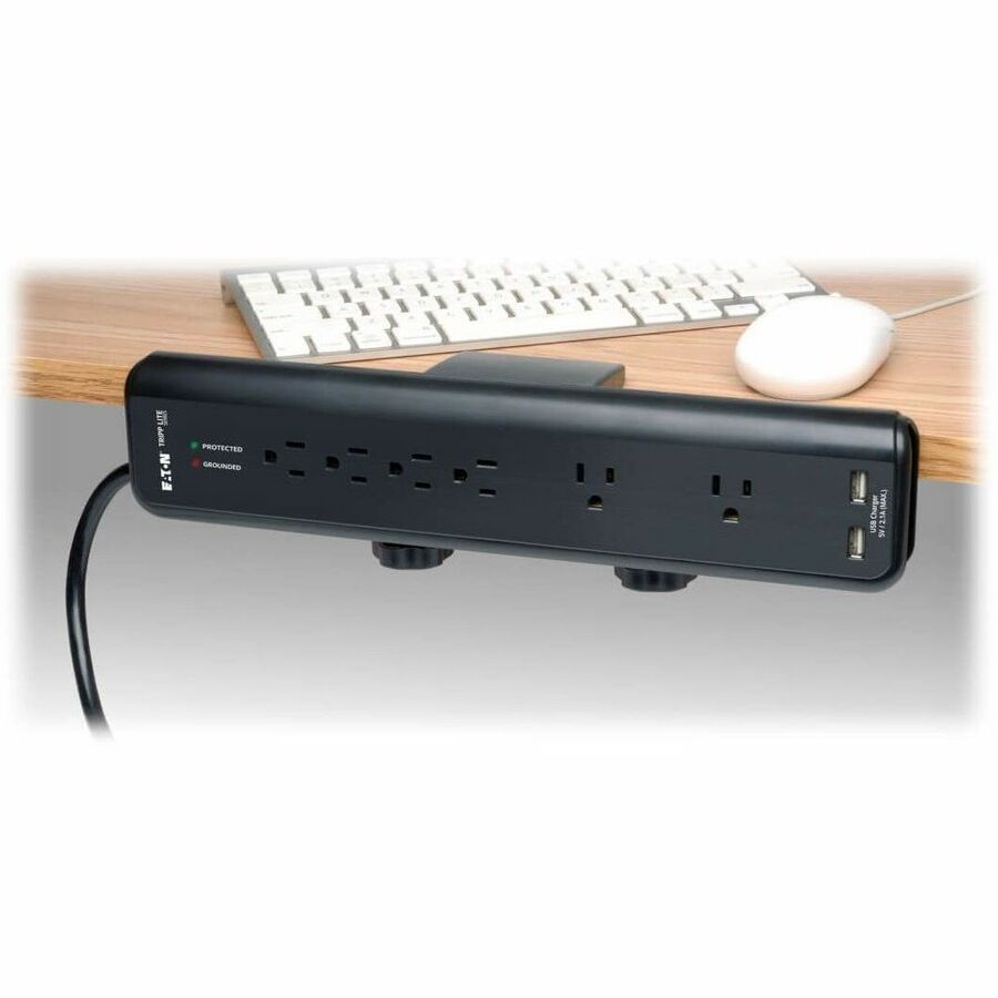 Eaton Tripp Lite Series Protect It! 6-Outlet Clamp-Mount Surge Protector, 6 ft. (1.83 m) Cord, 2100 Joules, 2 x USB Charging ports (2.1A total)