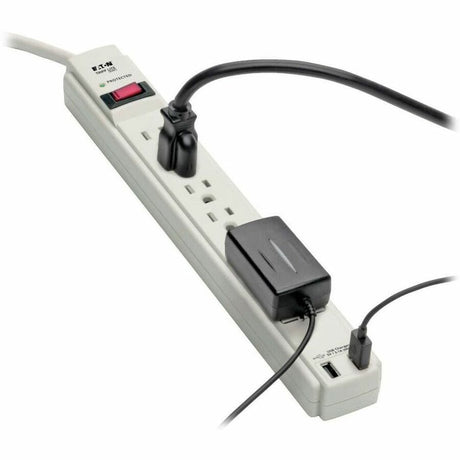 Eaton Tripp Lite Series Protect It! 6-Outlet Surge Protector, 6 ft. (1.83 m) Cord, 990 Joules, 2 x USB Charging ports (2.1A), Gray Housing