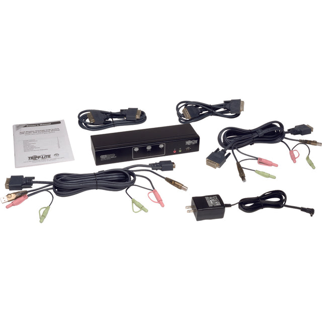 Eaton Tripp Lite Series 2-Port Dual Monitor DVI KVM Switch, TAA, GSA with Audio and USB 2.0 Hub, Cables included
