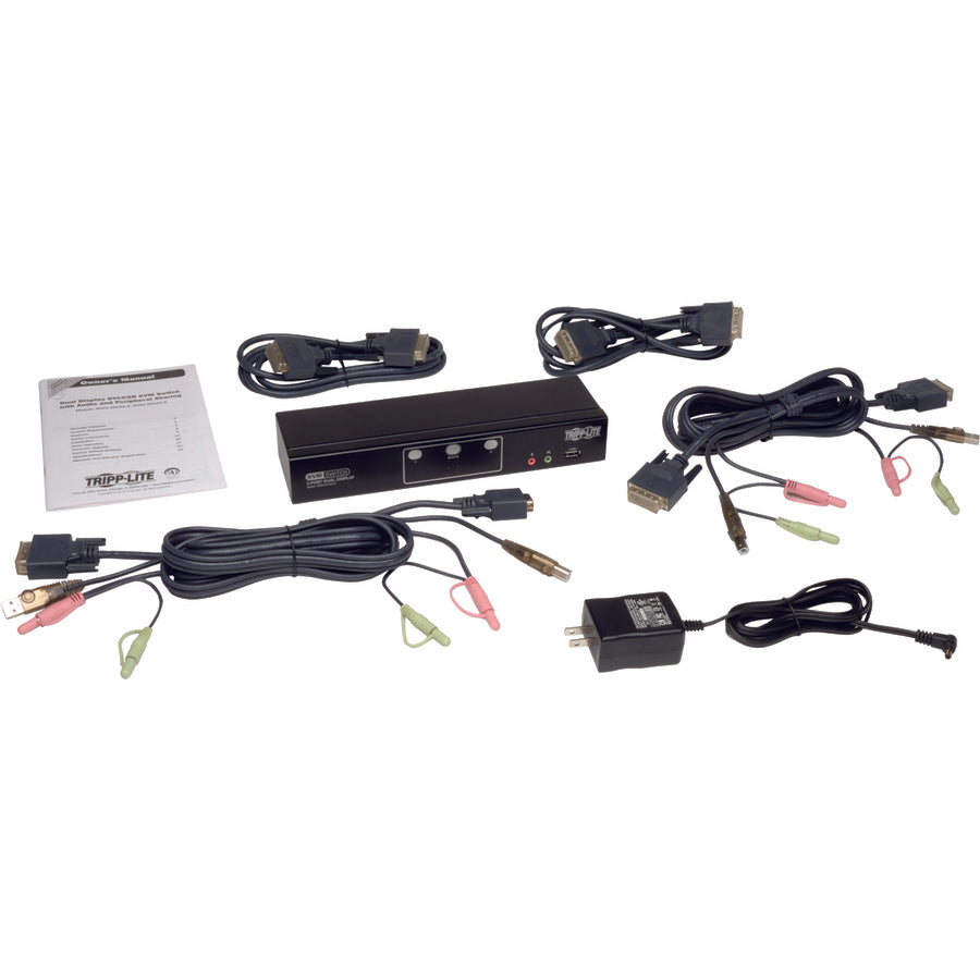 Eaton Tripp Lite Series 2-Port Dual Monitor DVI KVM Switch, TAA, GSA with Audio and USB 2.0 Hub, Cables included