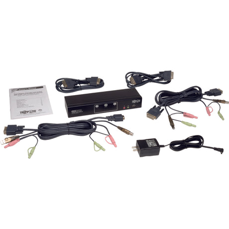 Eaton Tripp Lite Series 2-Port Dual Monitor DVI KVM Switch, TAA, GSA with Audio and USB 2.0 Hub, Cables included
