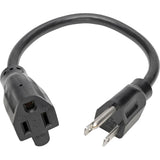 Eaton Tripp Lite Series Power Extension Cord, NEMA 5-15P to NEMA 5-15R - 13A, 120V, 16 AWG, 1 ft. (0.31 m), Black
