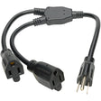 Eaton Tripp Lite Series Extension Cord Y Splitter, NEMA 5-15P to 2x NEMA 5-15R - 13A, 120V, 16 AWG, 18-in. (45.72 cm), Black