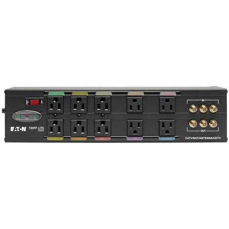 Eaton Tripp Lite Series Isobar 10-Outlet Home/Business Theater Surge Protector, 8 ft. Cord with Right-Angle Plug, 3840 Joules, LEDs, Metal Housing