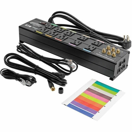 Eaton Tripp Lite Series Isobar 10-Outlet Home/Business Theater Surge Protector, 8 ft. Cord with Right-Angle Plug, 3840 Joules, LEDs, Metal Housing