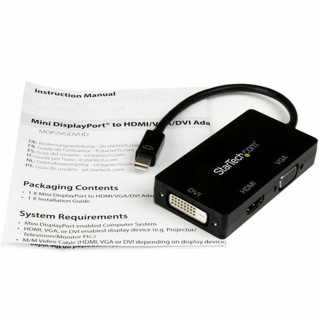 StarTech.com Mini DisplayPort Adapter - 3-in-1 - 1080p - Monitor Adapter - Mini DP to HDMI / VGA / DVI Adapter Hub
