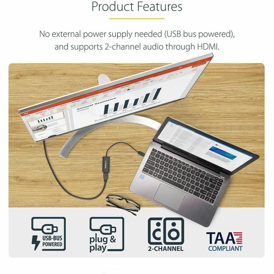 StarTech.com USB 3.0 to HDMI Adapter, USB to HDMI Monitor Converter for Windows, 1080P (no support for macOS/ChromeOS/Linux) - TAA