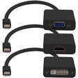3PK Mini-DisplayPort 1.1 Male to DVI, HDMI, VGA Female Black Adapters Which Comes in a Bundle For Resolution Up to 1920x1200 (WUXGA)