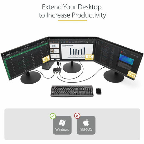 StarTech.com 3-Port DisplayPort 1.2 Splitter, DisplayPort to 3x DP Multi-Monitor Adapter, Dual 4K 30Hz and 1080p Computer MST Hub, Windows