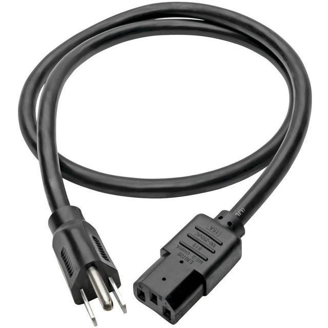 Eaton Tripp Lite Series Computer Power Cord, NEMA 5-15P to C13 - Heavy-Duty, 15A, 125V, 14 AWG, 3 ft. (0.91 m), Black