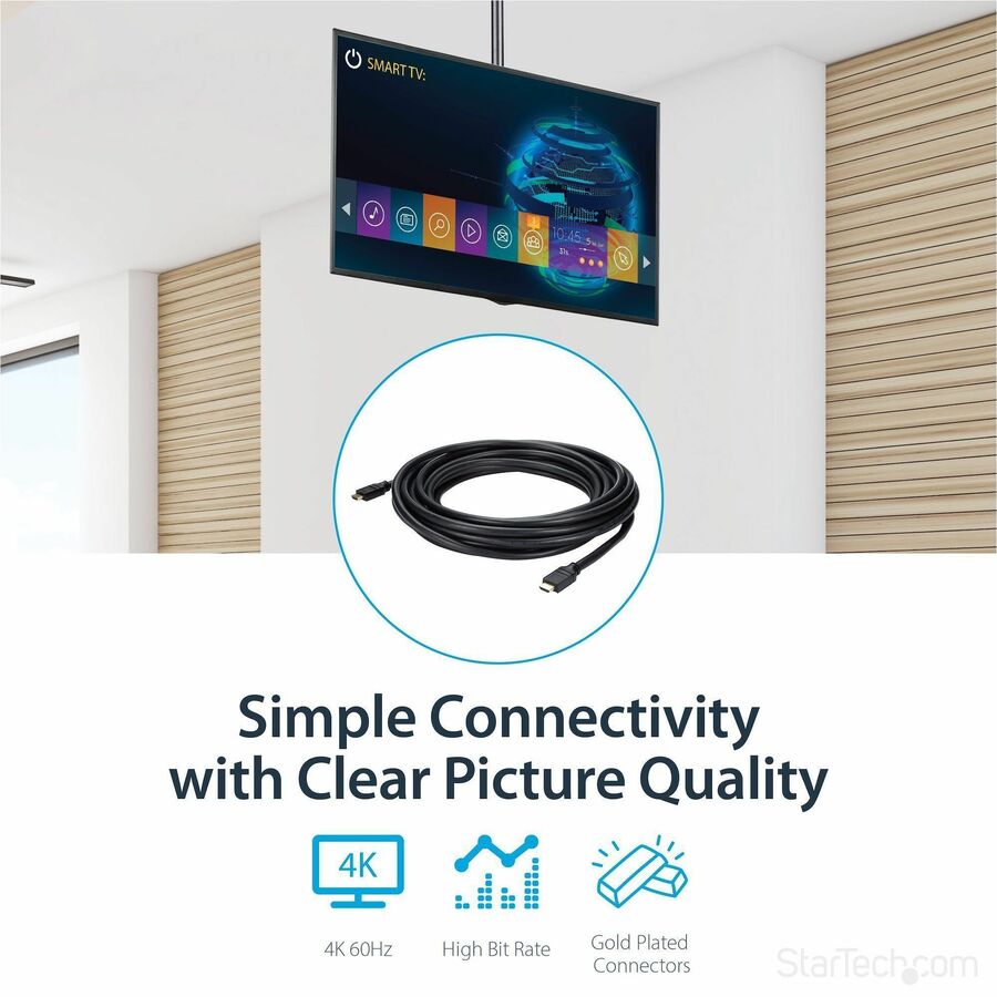 StarTech.com 35ft In Wall Plenum Rated HDMI Cable, 4K High Speed Long HDMI Cord w/ Ethernet, 4K30Hz UHD, 10.2 Gbps, HDMI 1.4 Display Cable