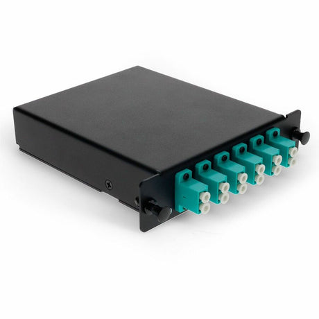 AddOn Cassette for 3-Bay Patch Panel, 1 MPO In, 12 LC Duplex Out, Multi-mode Duplex OM3