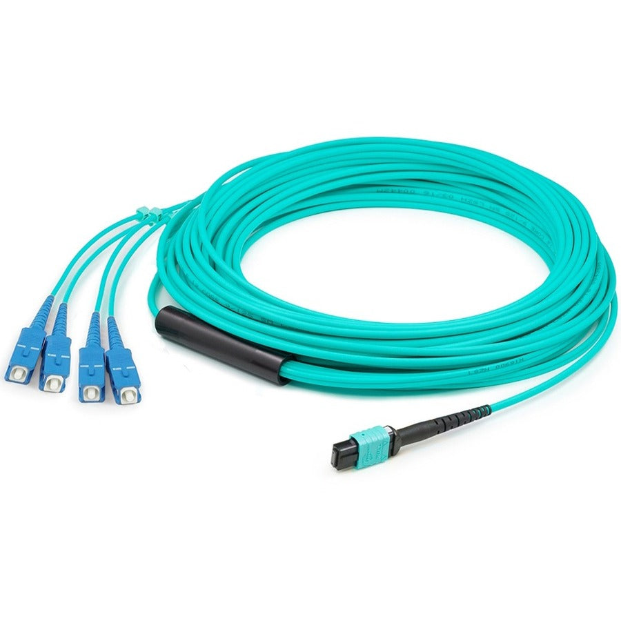 AddOn 5m MPO (Female) to 8xSC (Male) 8-Strand Aqua OM3 Fiber Fanout Cable