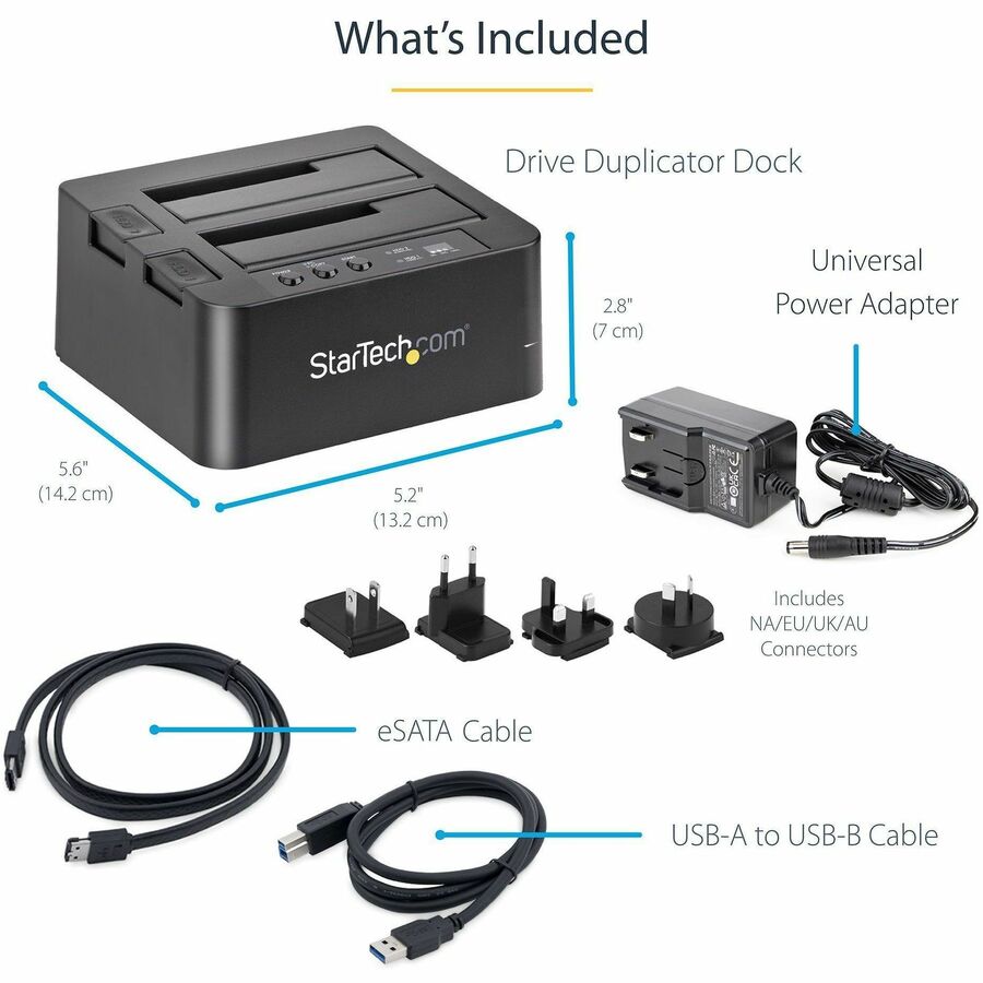 StarTech.com Dual Bay Hard Drive Duplicator Dock, Standalone HDD/SSD Cloner/Copier, USB 3.0 / eSATA to SATA III Hard Drive Cloner