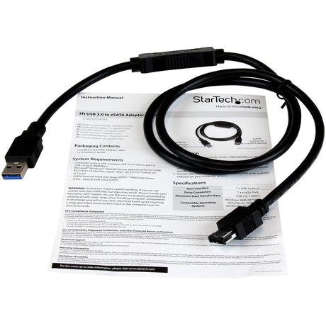 StarTech.com USB 3.0 to eSATA HDD / SSD / ODD Adapter Cable - 3ft eSATA Hard Drive to USB 3.0 Adapter Cable - SATA 6 Gbps