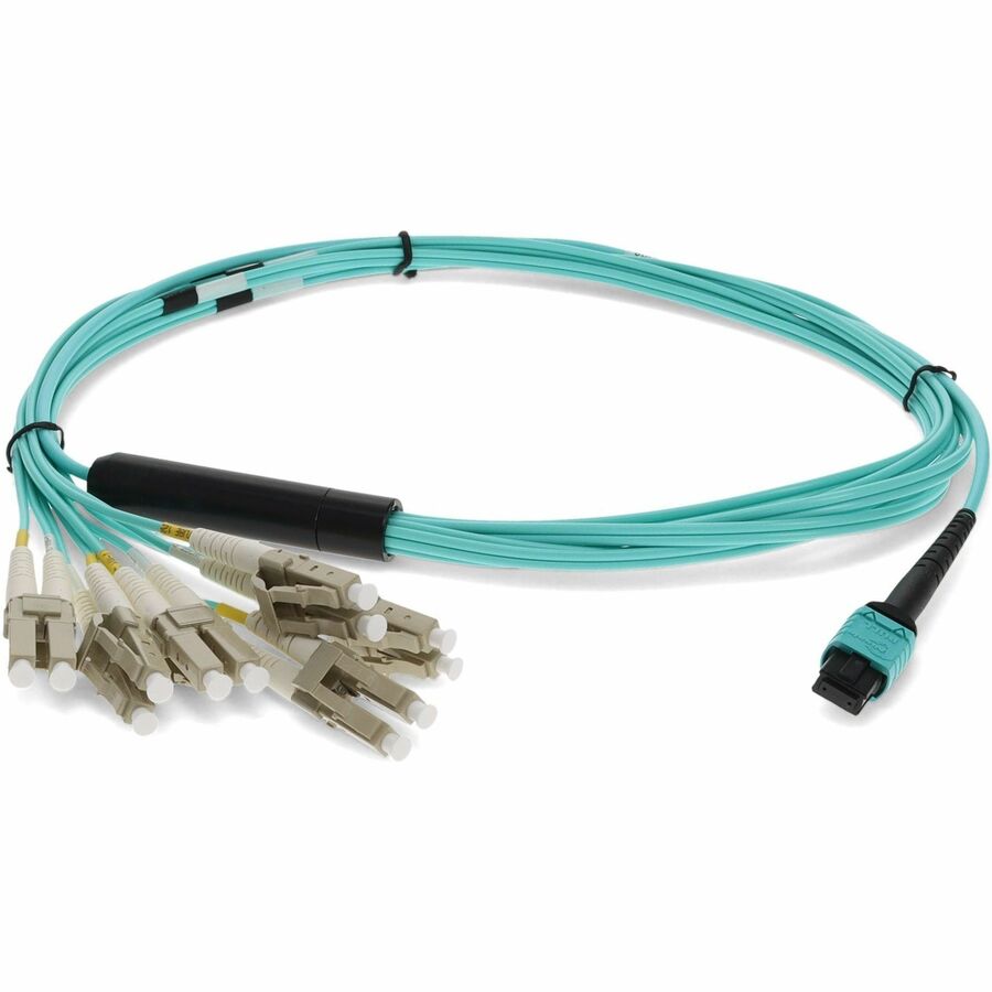 AddOn 3m MPO (Female) to 6xLC (Male) 12-Strand Aqua OM3 Duplex Fiber Fanout Cable