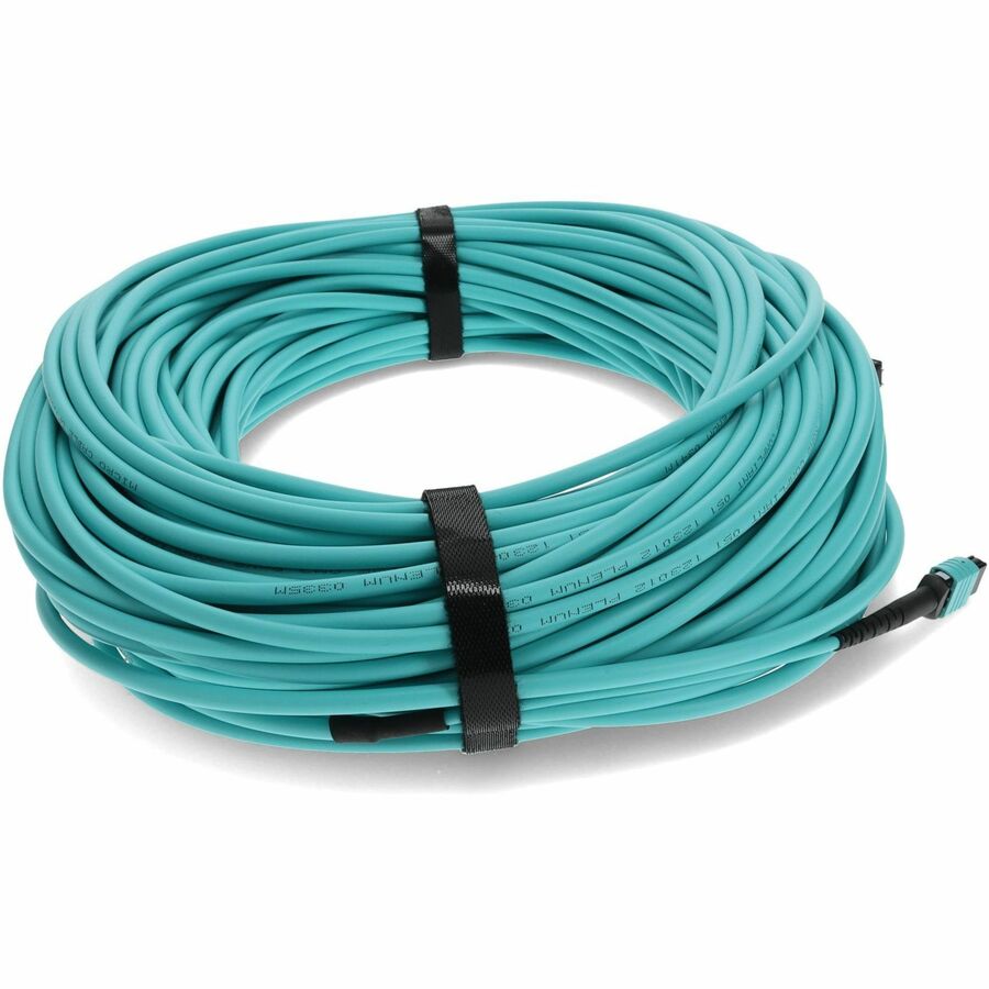 AddOn 50m MPO (Male) to MPO (Male) 12-Strand Aqua OM4 Straight Fiber OFNR (Riser-Rated) Patch Cable