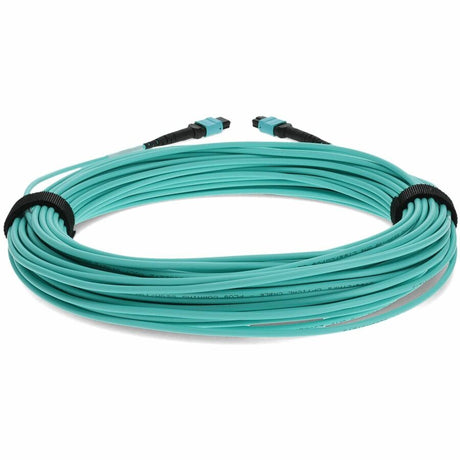 AddOn 50m MPO (Male) to MPO (Male) 12-Strand Aqua OM4 Crossover Fiber OFNR (Riser-Rated) Patch Cable