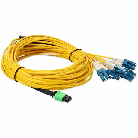 AddOn 5m MPO (Female) to 6xLC (Male) 12-Strand Yellow OS2 Duplex OFNR (Riser-Rated) Fiber Fanout Cable