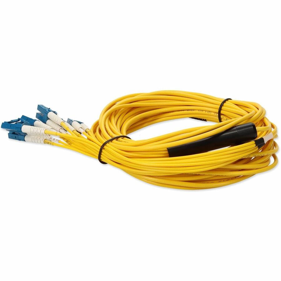 AddOn 5m MPO (Female) to 6xLC (Male) 12-Strand Yellow OS2 Duplex OFNR (Riser-Rated) Fiber Fanout Cable