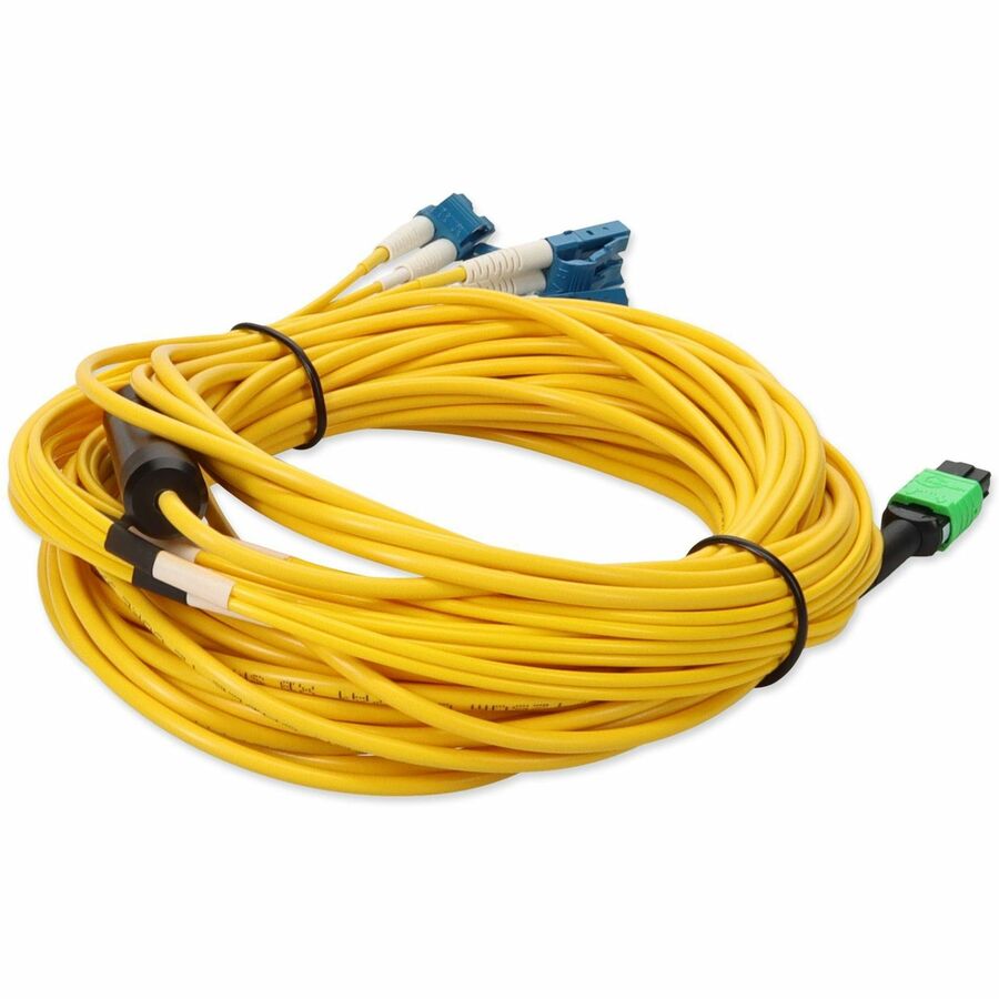 AddOn 3m MPO (Female) to 6xLC (Male) 12-Strand Yellow OS2 Duplex OFNR (Riser-Rated) Fiber Fanout Cable