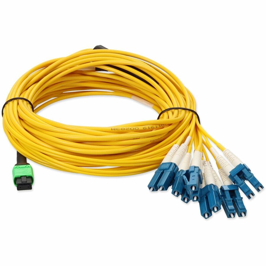 AddOn 3m MPO (Female) to 6xLC (Male) 12-Strand Yellow OS2 Duplex OFNR (Riser-Rated) Fiber Fanout Cable