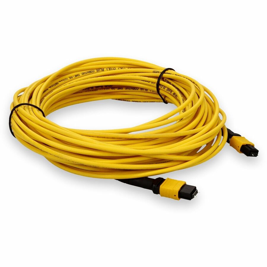 AddOn 50m MPO (Male) to MPO (Male) 12-Strand Yellow OS2 Straight Fiber OFNR (Riser-Rated) Patch Cable